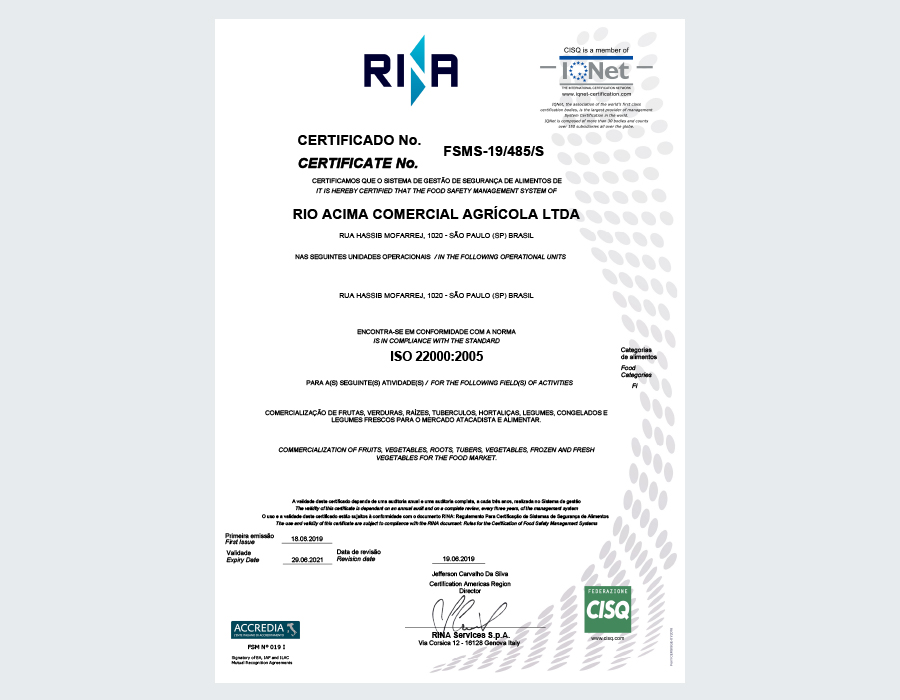 Certificado ISO 22000